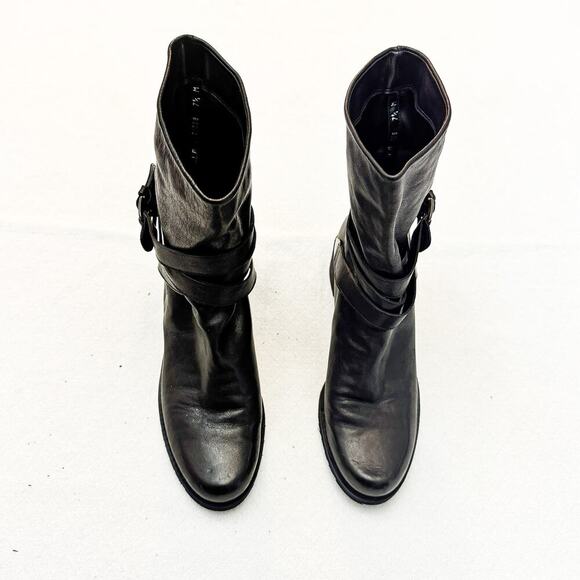 Stuart Weitzman Black Leather Strapped Boots Calf Length Size 7.5 - Picture 1 of 6